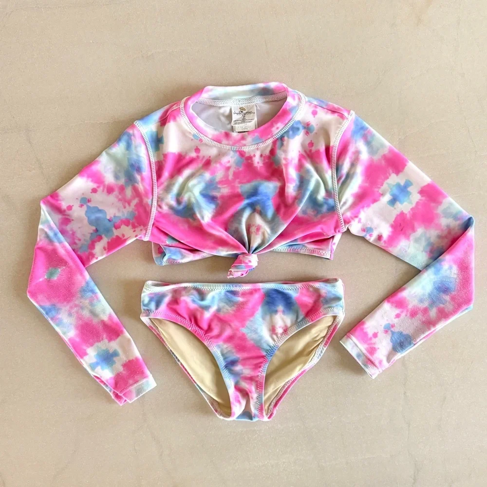 Shade Critters Girls Cropped Cotton Candy 2pc Rashguard Bikini Set – Size 7